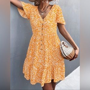Shein Button Up Yellow Floral XL Women’s Mini Dress Brand New w/o Tags